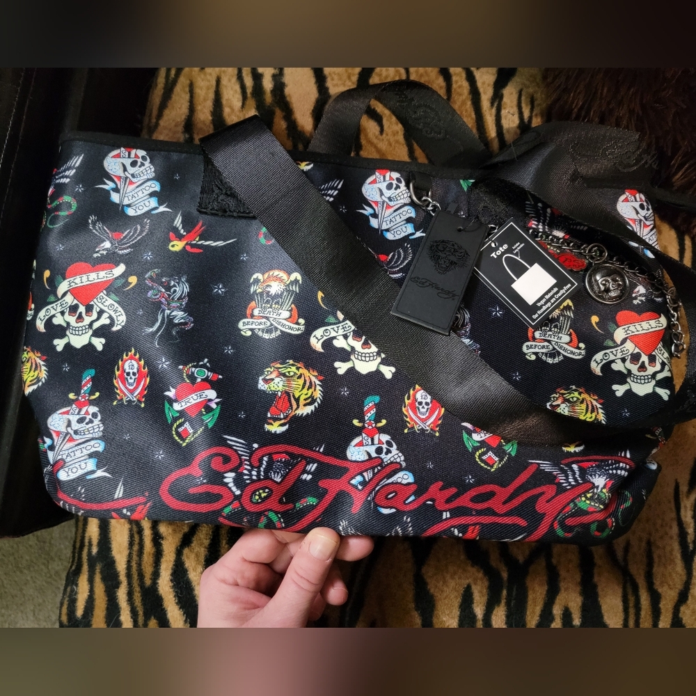 Ed Hardy Tote Skull And Graphic Duffel Bag New!